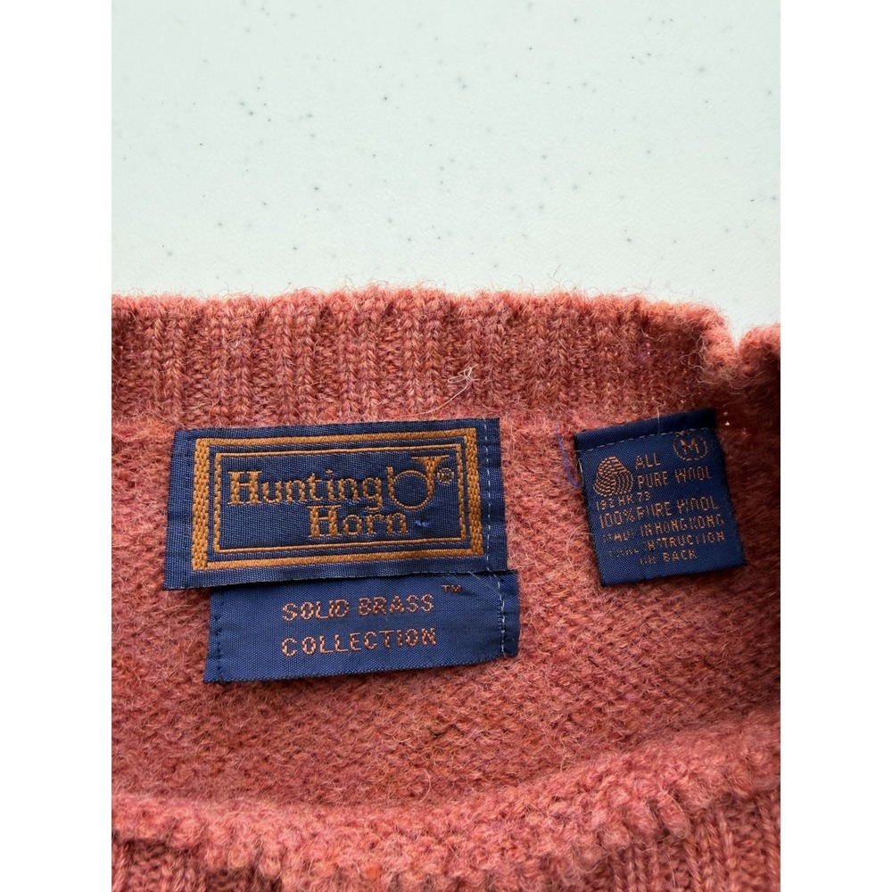 Vintage Hunting Horn 100% Wool Sweater Pink Marled Crewneck Medium 80s 90s - Picture 3 of 7